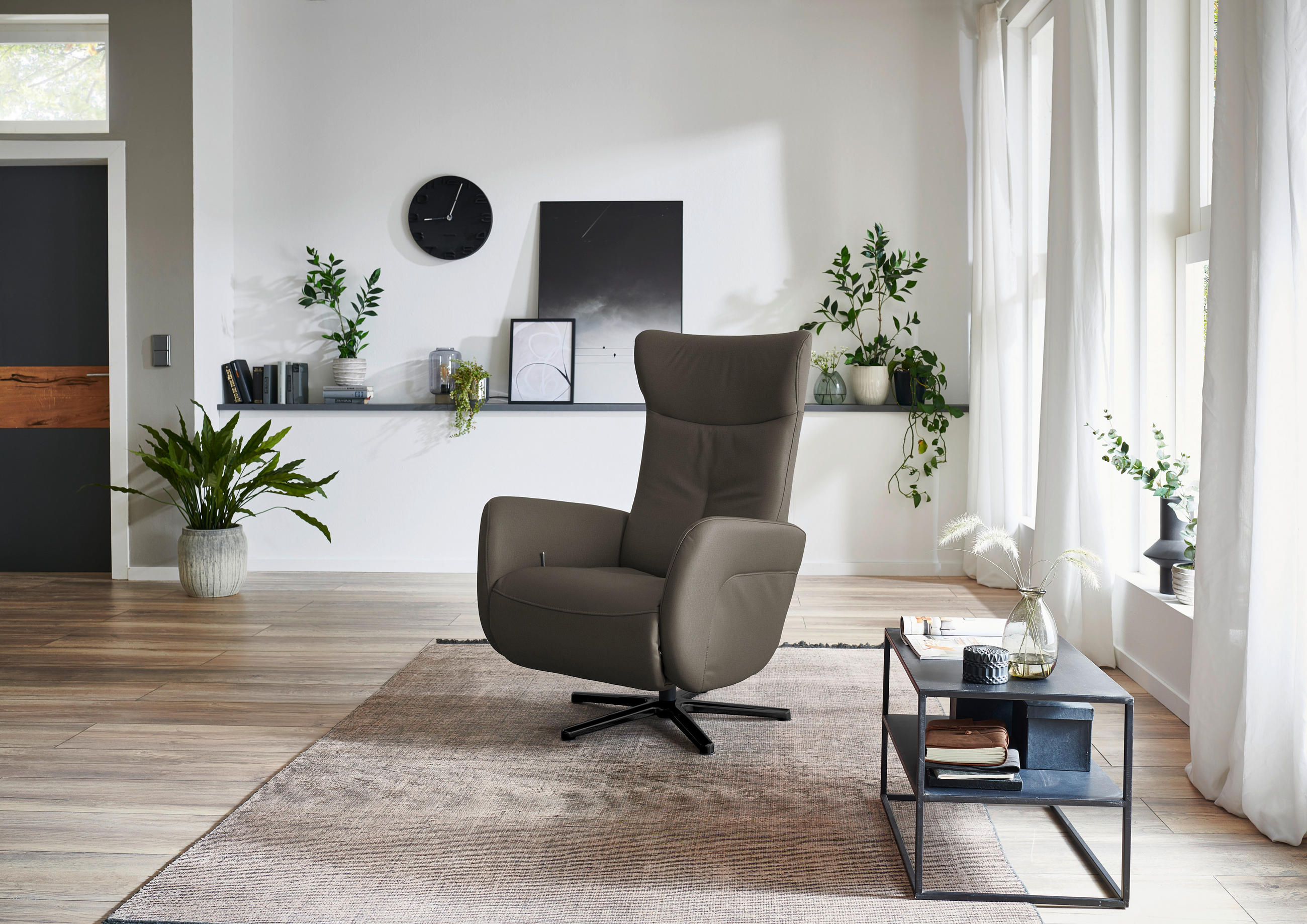 RELAXSESSEL in Leder Graubraun  - Graubraun/Schwarz, Design, Leder/Metall (76/112/83cm) - Beldomo Speed