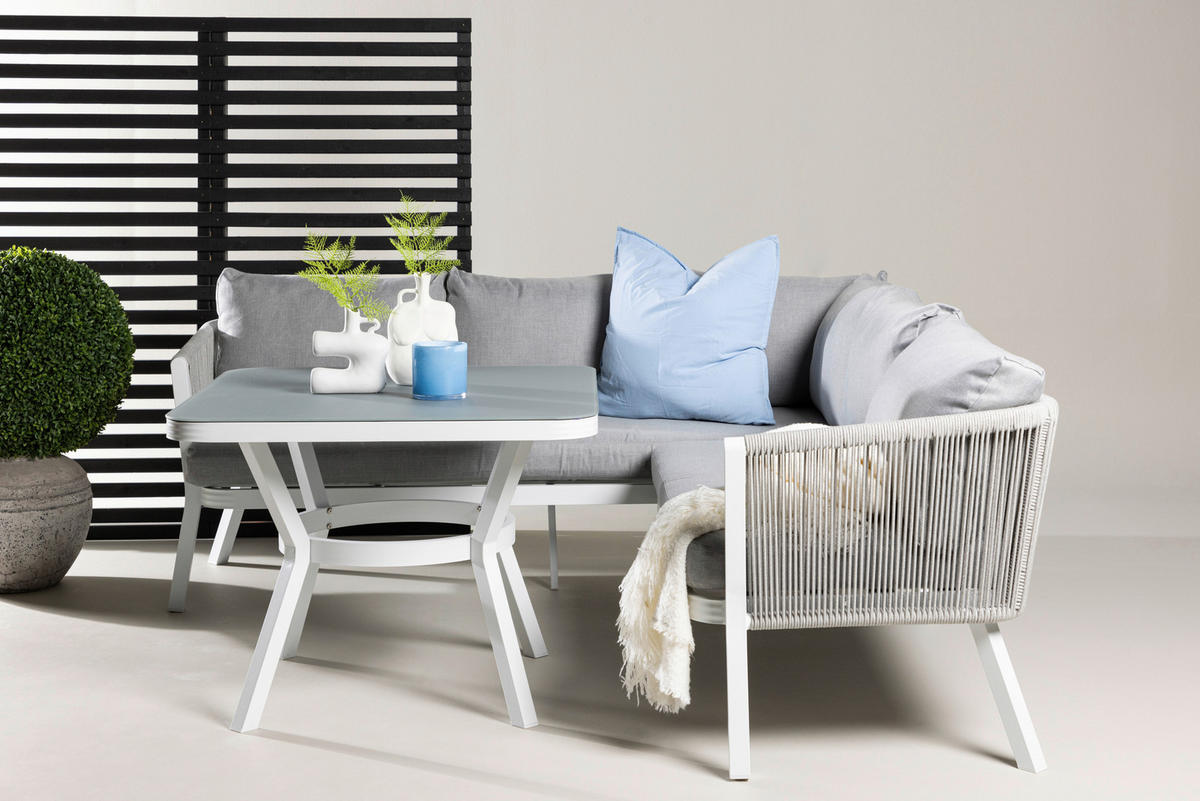 LOUNGEGARNITUR Aluminium  - Weiß/Grau, KONVENTIONELL, Textil/Metall - Gardenson
