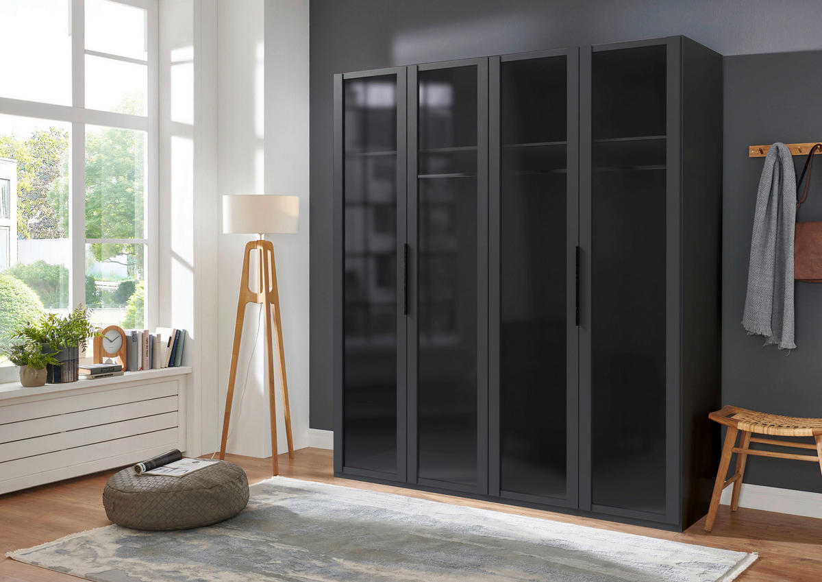 DREHTÜRENSCHRANK in Graphitfarben  - Schwarz/Graphitfarben, Design, Glas/Holzwerkstoff (200/216/58cm) - Hom`in