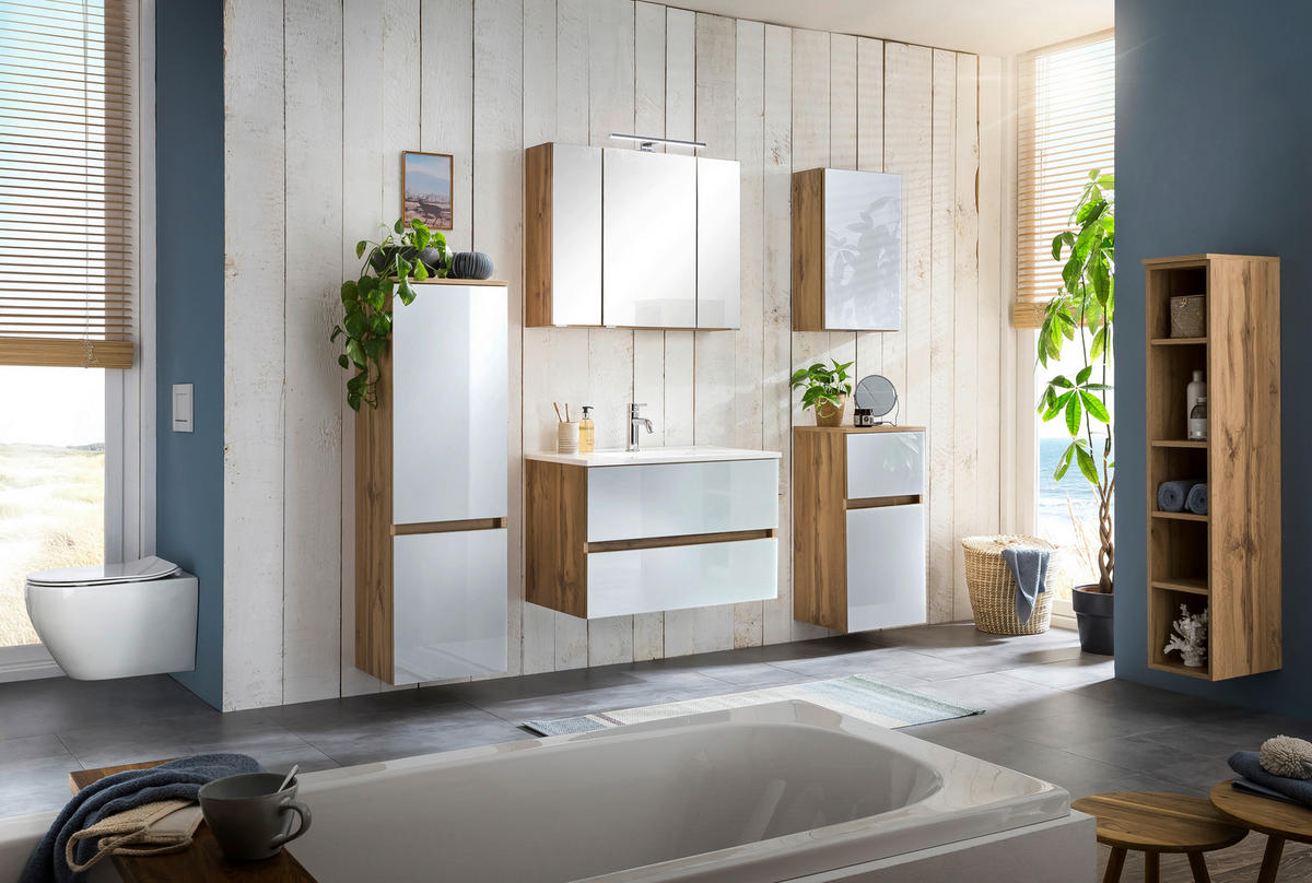 WASCHTISCHKOMBI 80 cm  - Eichefarben/Weiß, KONVENTIONELL, Glas/Holzwerkstoff (80cm) - Held