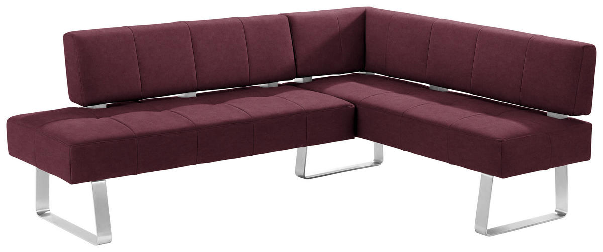 ECKBANK 227/165 cm  in Edelstahlfarben, Bordeaux  - Edelstahlfarben/Bordeaux, Design, Textil/Metall (227/165cm) - Moderano