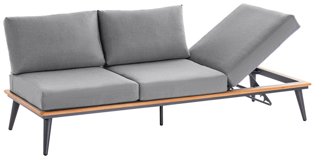 LOUNGESOFA 218/80/81 cm Teakholz massiv Aluminium  - Anthrazit/Grau, Basics, Holz/Textil (218/80/81cm)