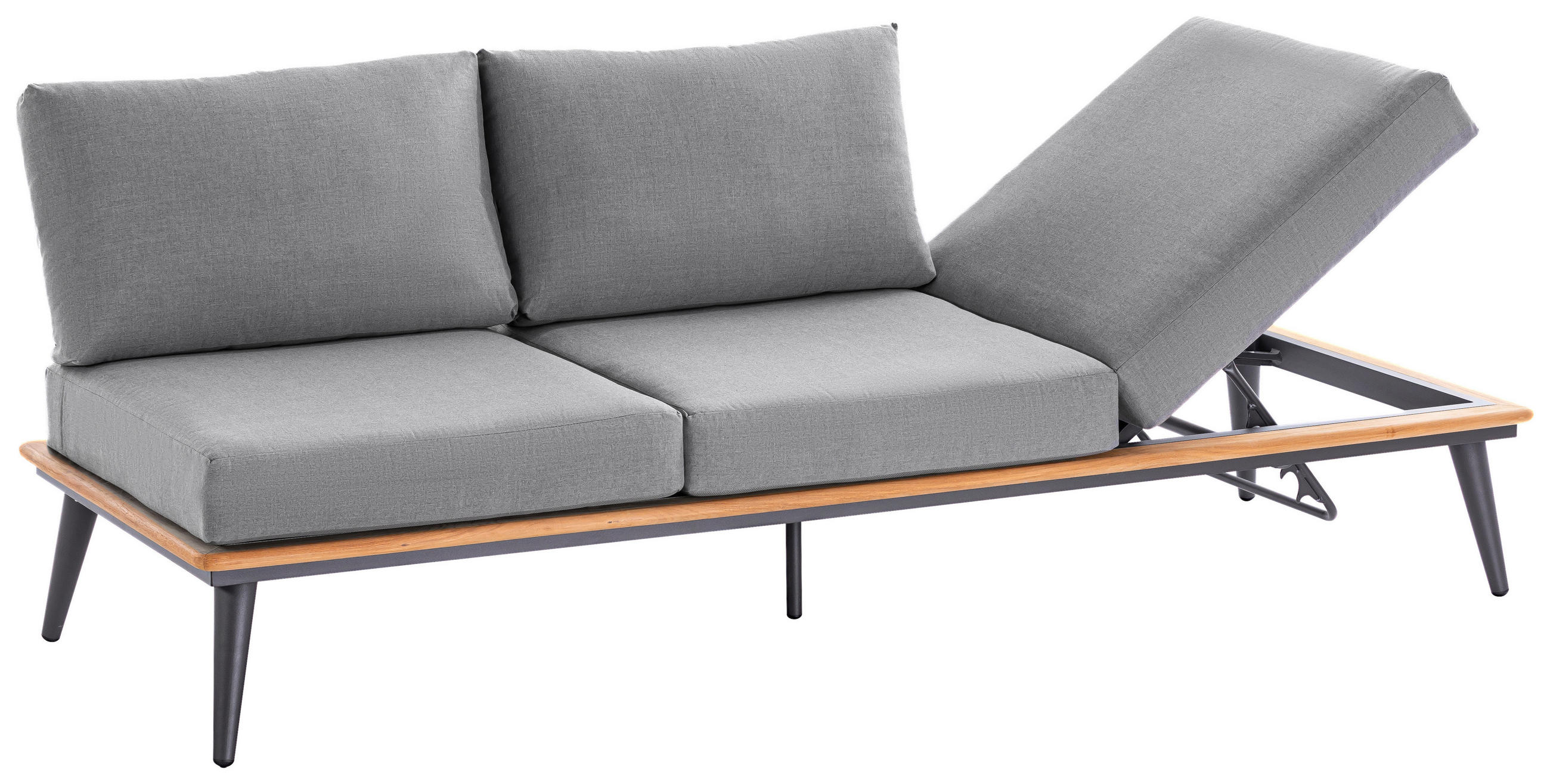 Thumbnail - Loungesofa, Anthrazit, Teak, Holz, Metall, Teakholz, massiv, 3-Sitzer, Füllung: Schaumstoff, 218x80x81 cm, wetterbeständ...