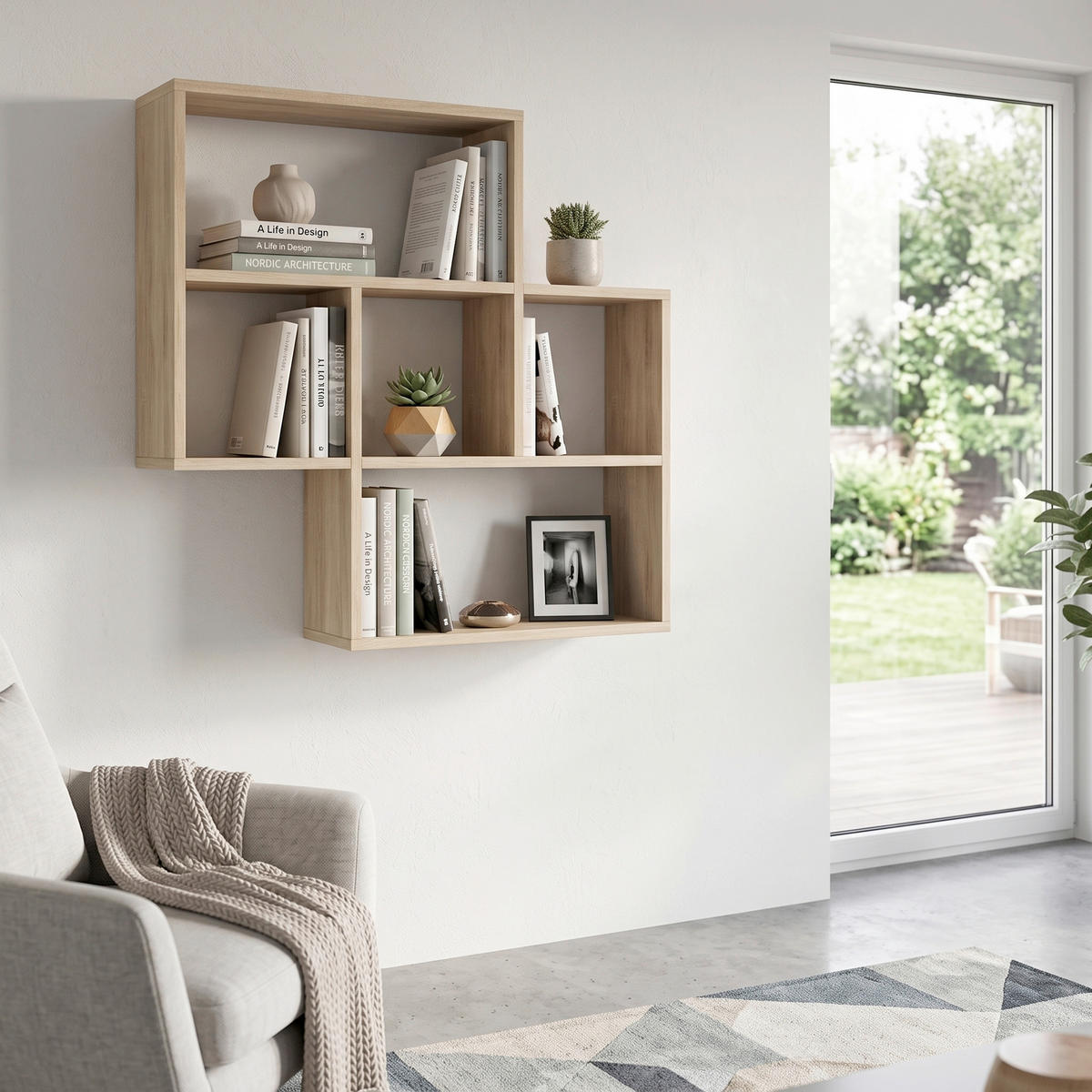 WANDREGAL 85/85/20 cm  - Weiss/Eichefarben, Design, Holzwerkstoff (85/85/20cm) - Livetastic