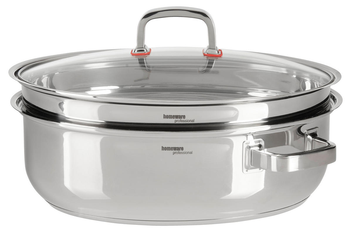 Tavă Cu Capac  41/34/24,5 cm  - străveziu/culoare inox, Design, sticlă/metal (41/34/24,5cm) - Homeware Profession.