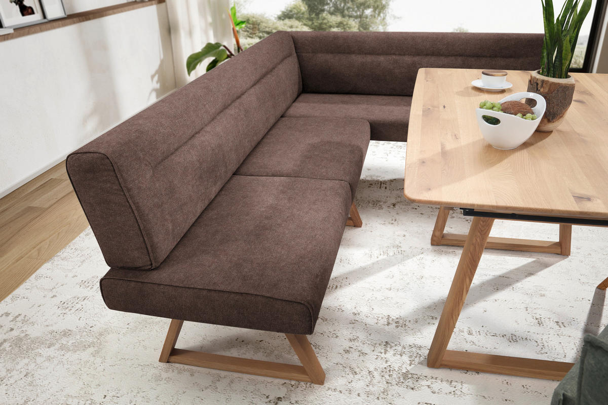 ECKBANK in Holz, Textil Braun, Eichefarben  - Eichefarben/Braun, Konventionell, Holz/Textil (230/170cm) - Moderano