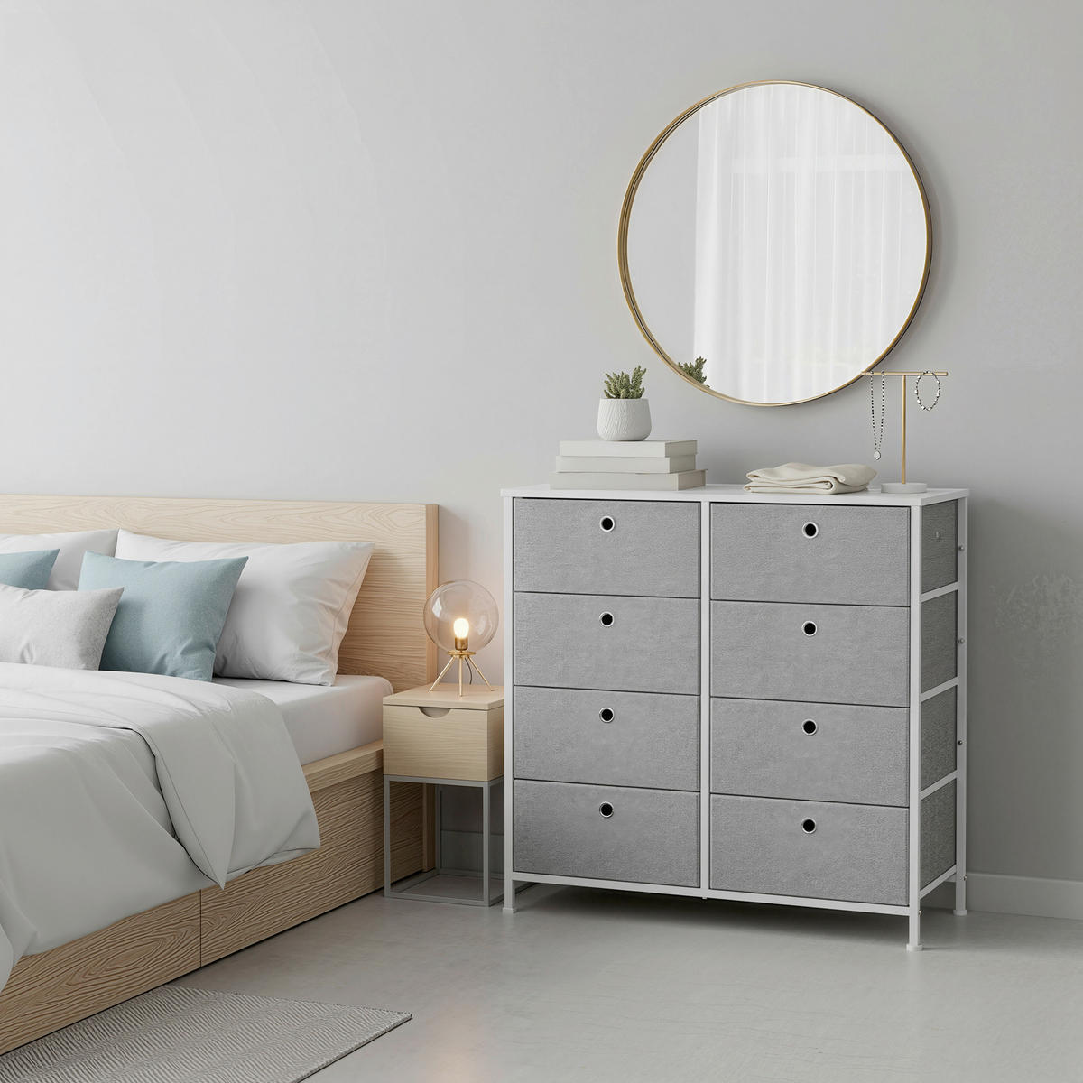 KOMMODE , 80/81,5/30 cm, 8 Schublade(n)  - Hellgrau/Weiß, Trend, Holzwerkstoff/Kunststoff (80/81,5/30cm) - Boxxx