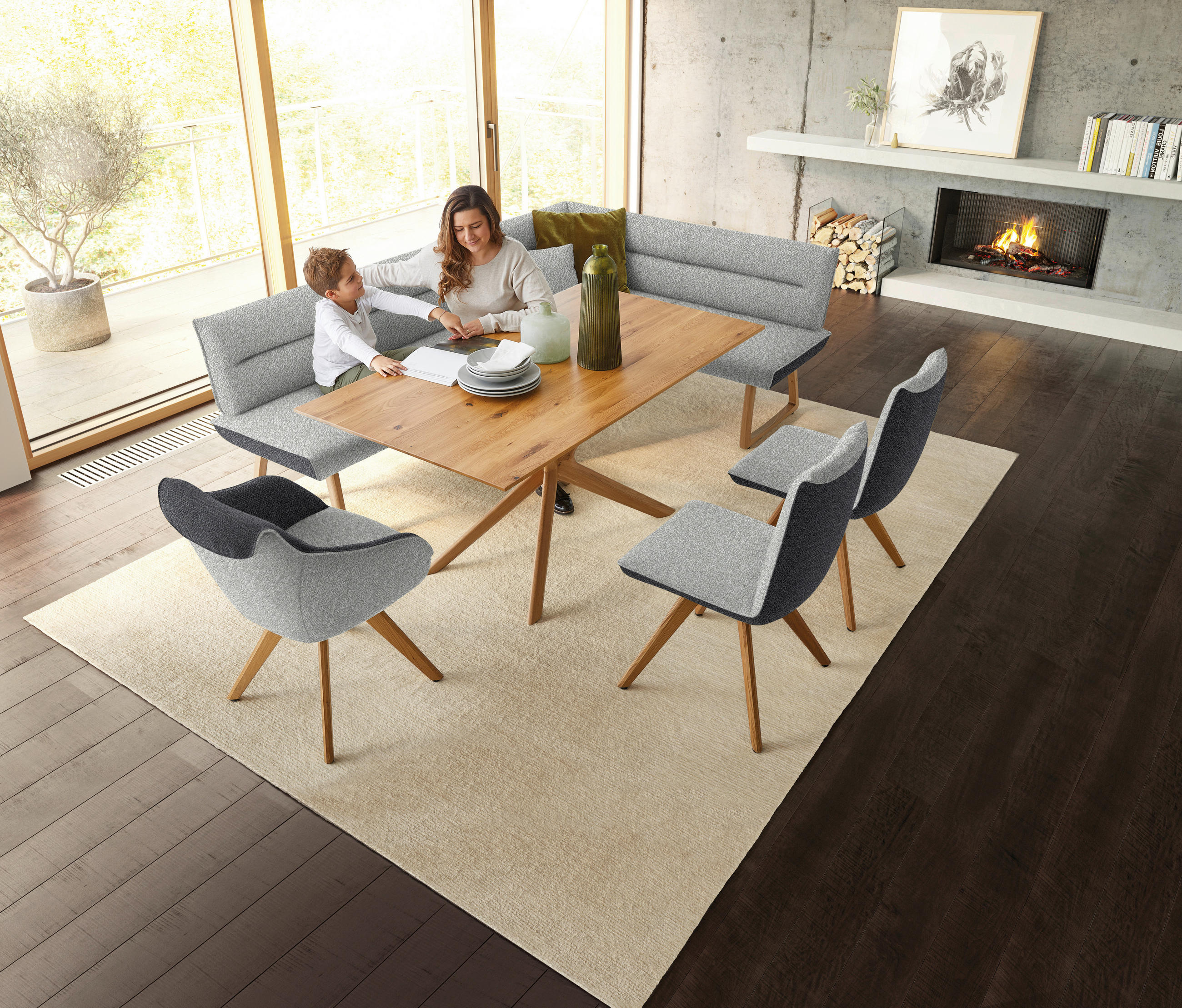 ECKBANK 162/237 cm  in Hellgrau, Dunkelgrau  - Eichefarben/Dunkelgrau, Design, Holz/Textil (162/237cm) - Koinor