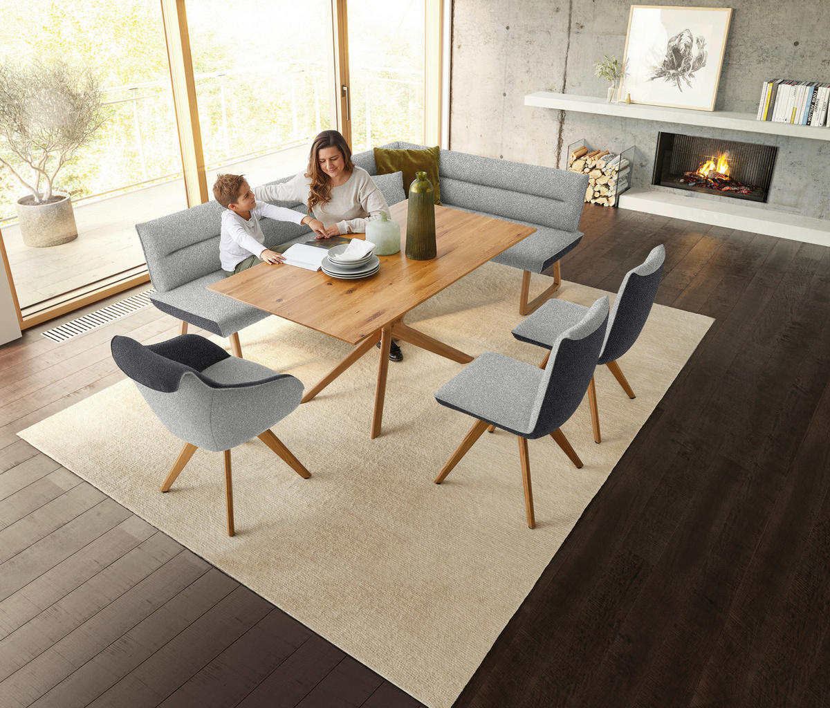 ECKBANK in Textil Hellgrau, Dunkelgrau  - Eichefarben/Dunkelgrau, Design, Holz/Textil (162/237cm) - Koinor