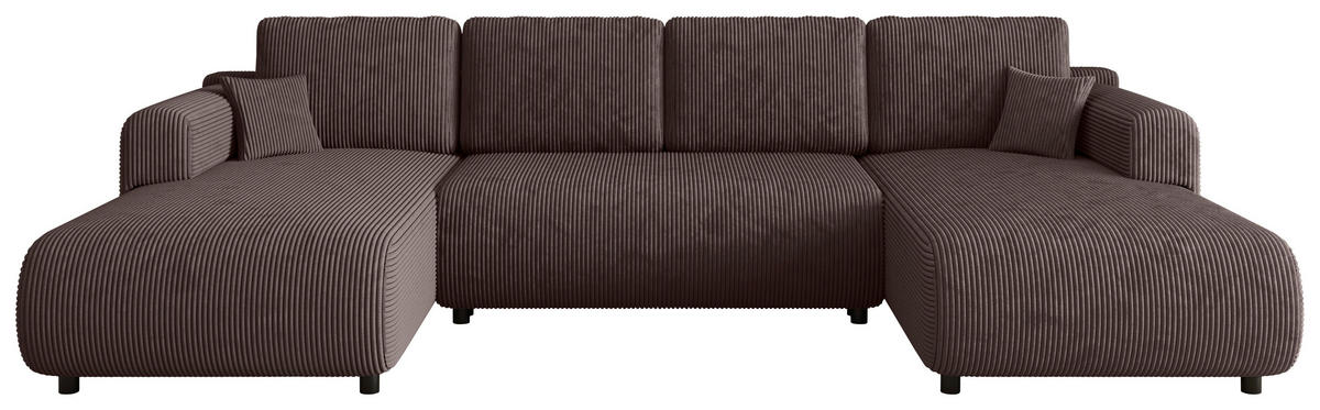 Wohnlandschaft inkl. Funktion Dunkelbraun Cord  - Dunkelbraun/Schwarz, KONVENTIONELL, Textil (200/360/200cm) - Xora