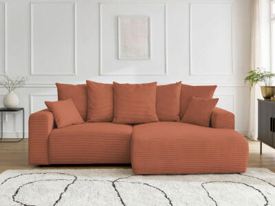 ECKSOFA Ottomane rechts  ATILLA Orange Cord  - Schwarz/Orange, MODERN, Kunststoff/Textil (244/149cm)