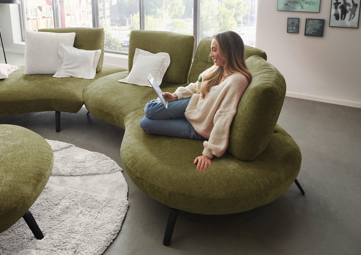 BIGSOFA Flachgewebe Olivgrün  - Schwarz/Olivgrün, Design, Textil/Metall (456/93/138cm) - Moderano