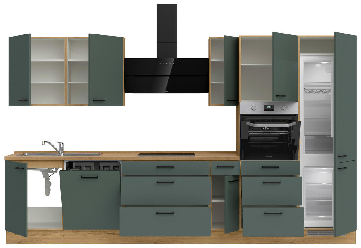 KÜCHENBLOCK Easytouch 360 cm  in Eichefarben, Dunkelgrün  - Dunkelgrün/Eichefarben, MODERN, Holzwerkstoff/Metall (360cm) - Nobilia