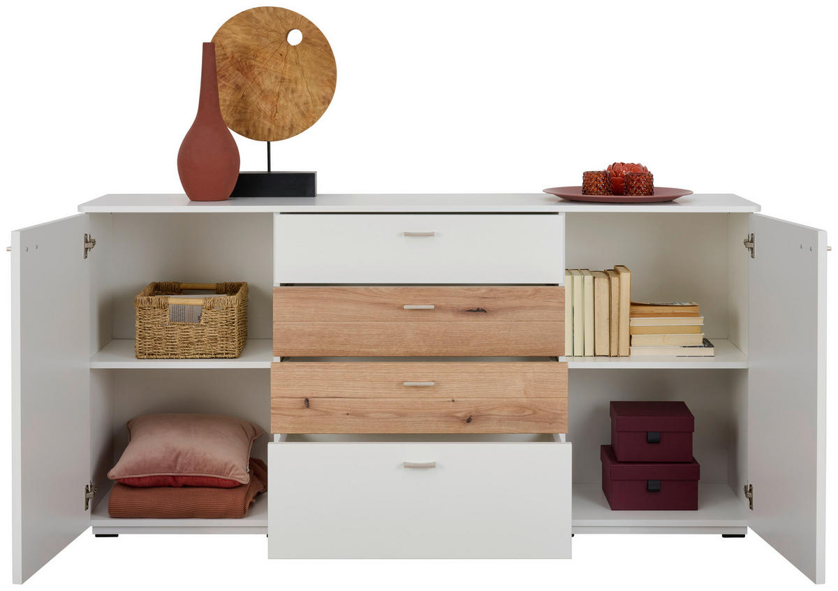 SIDEBOARD Weiß, Eichefarben  172/83/43 cm  - Eichefarben/Silberfarben, Design, Holzwerkstoff/Metall (172/83/43cm) - Stylife