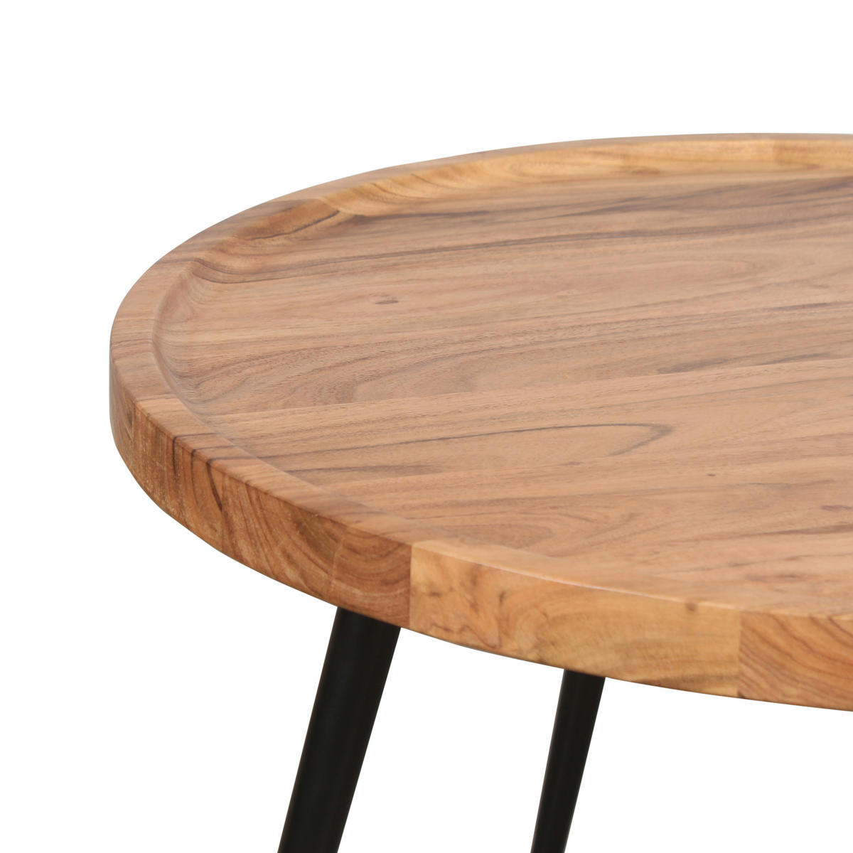 COUCHTISCH Akazie vollmassiv rund Akaziefarben  - Schwarz/Akaziefarben, Design, Holz/Metall (75/47,5cm) - Livetastic