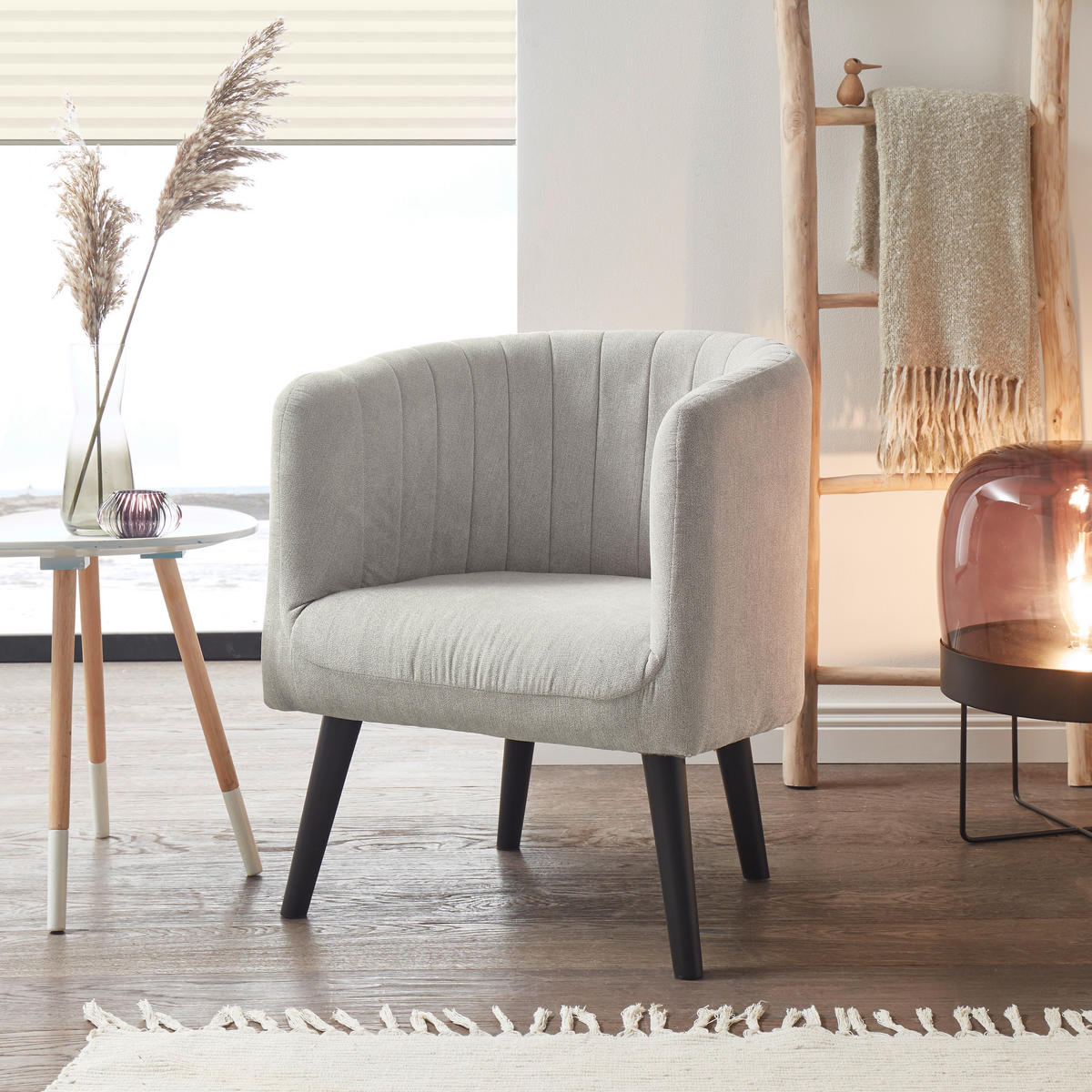 CLUBFÅTÖLJ i textil ljusgrå  - ljusgrå/svart, Basics, trä/textil (61/82/58cm) - Livetastic