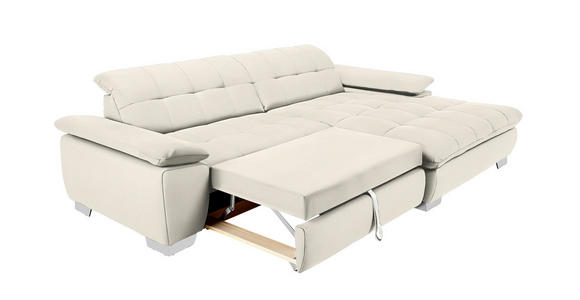 ECKSOFA  in Mikrofaser Weiß Rücken echt, Kopfteilverstellung  265/180 cm  - Chromfarben/Weiß, Design, Textil/Metall (265/180cm) - Carryhome