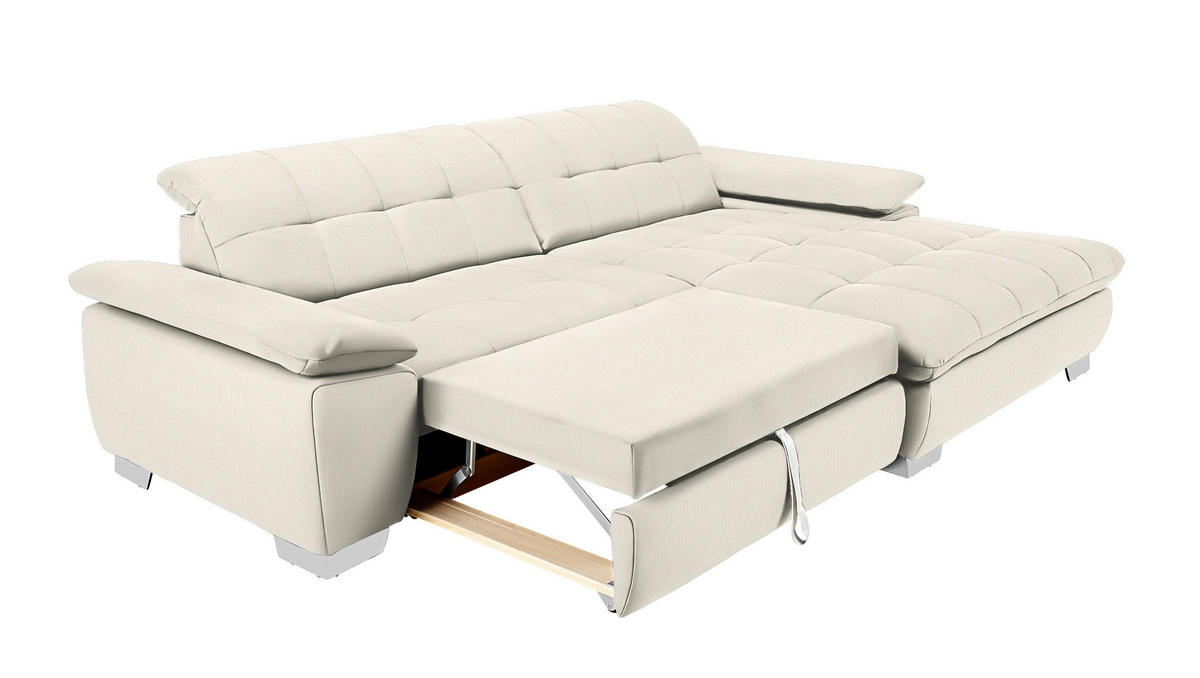 ECKSOFA in Mikrofaser Weiß  265/180 cm  - Chromfarben/Weiß, Design, Textil/Metall (265/180cm) - Carryhome