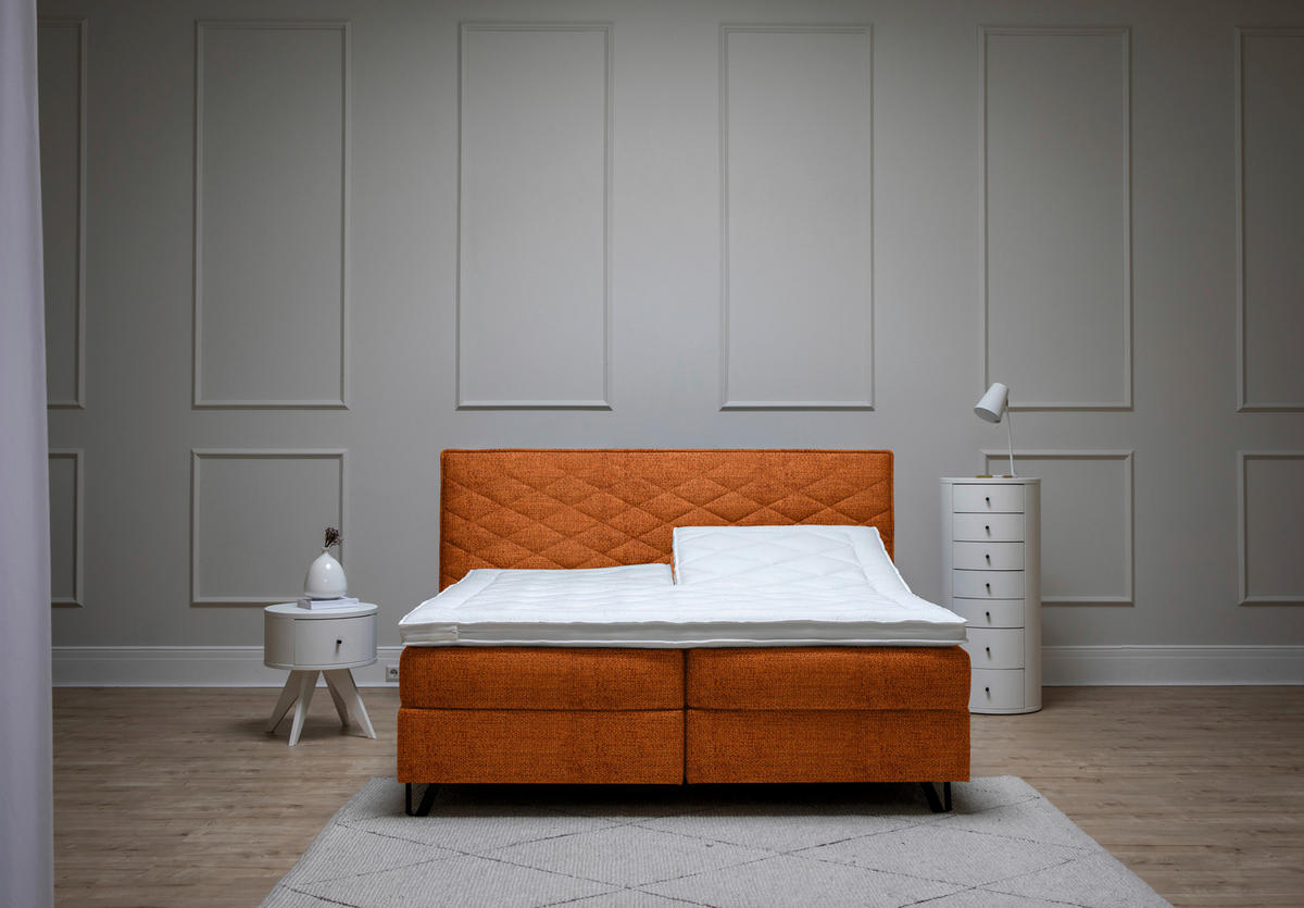 BOXSPRINGBETT 180/200 cm  in Cognac  - Cognac/Schwarz, Konventionell, Holz/Textil (180/200cm) - Sjöholm