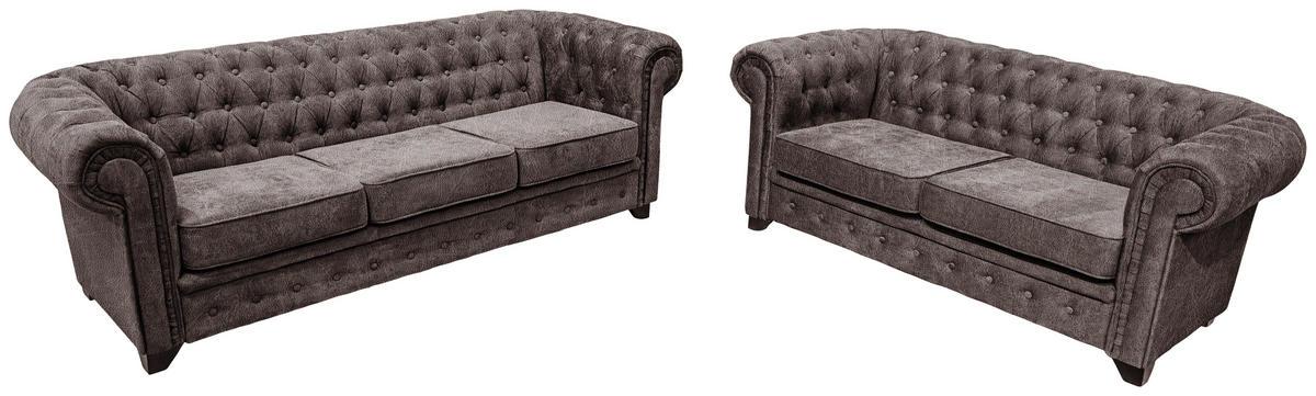 SEDAČKA CHESTERFIELD, drevo, textil, kompozitné drevo, hnedá - hnedá/čierna, Konventionell, drevo/kompozitné drevo (225/72/92cm) - Livetastic