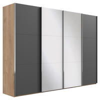SCHWEBETÜRENSCHRANK in Graphitfarben, Eichefarben  - Chromfarben/Eichefarben, Basics, Glas/Holzwerkstoff (350/216/65cm) - MID.YOU