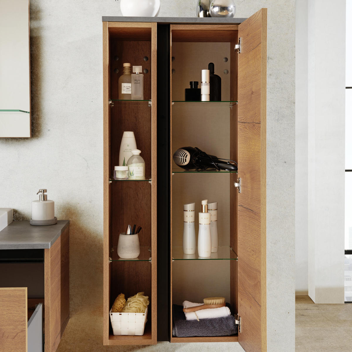 BADEZIMMER  in 142,5 cm  - Eichefarben/Weiß, Design, Glas/Keramik (142,5cm) - Moderano