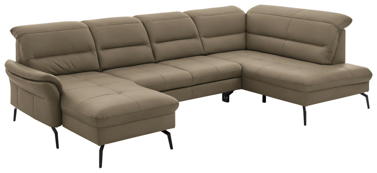 WOHNLANDSCHAFT  in Echtleder Hellbraun  - Hellbraun/Schwarz, Design, Leder/Metall (181/336/206cm) - Beldomo Speed