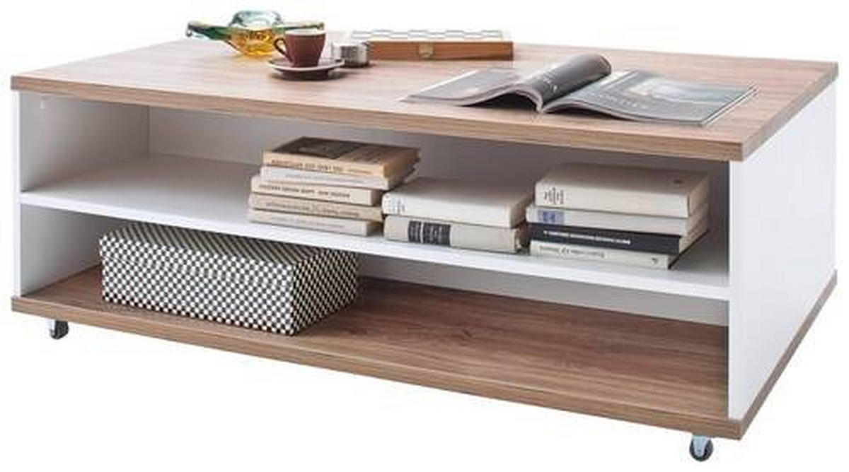 KONFERENČNÍ STOLEK, bílá, barvy dubu, kompozitní dřevo, 115/70/42 cm - bílá/barvy dubu, Design, kov/kompozitní dřevo (115/70/42cm) - Livetastic