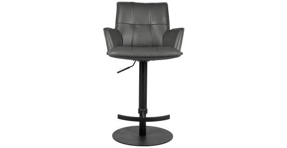 BARHOCKER Echtleder Anthrazit, Schwarz Eisen Sitzfläche 360° drehbar, inklusive Armlehnen - Anthrazit/Schwarz, Design, Leder/Metall (56/89,5-115/56cm) - Novel