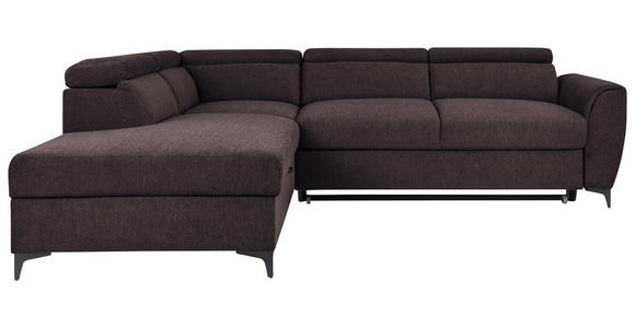 ECKSOFA Dunkelbraun Velours Bettkasten, Schlaffunktion, Rücken echt, Kopfteilverstellung, Liegefläche im Originalstoff  - Dunkelbraun/Schwarz, KONVENTIONELL, Textil/Metall (217/255cm) - Carryhome