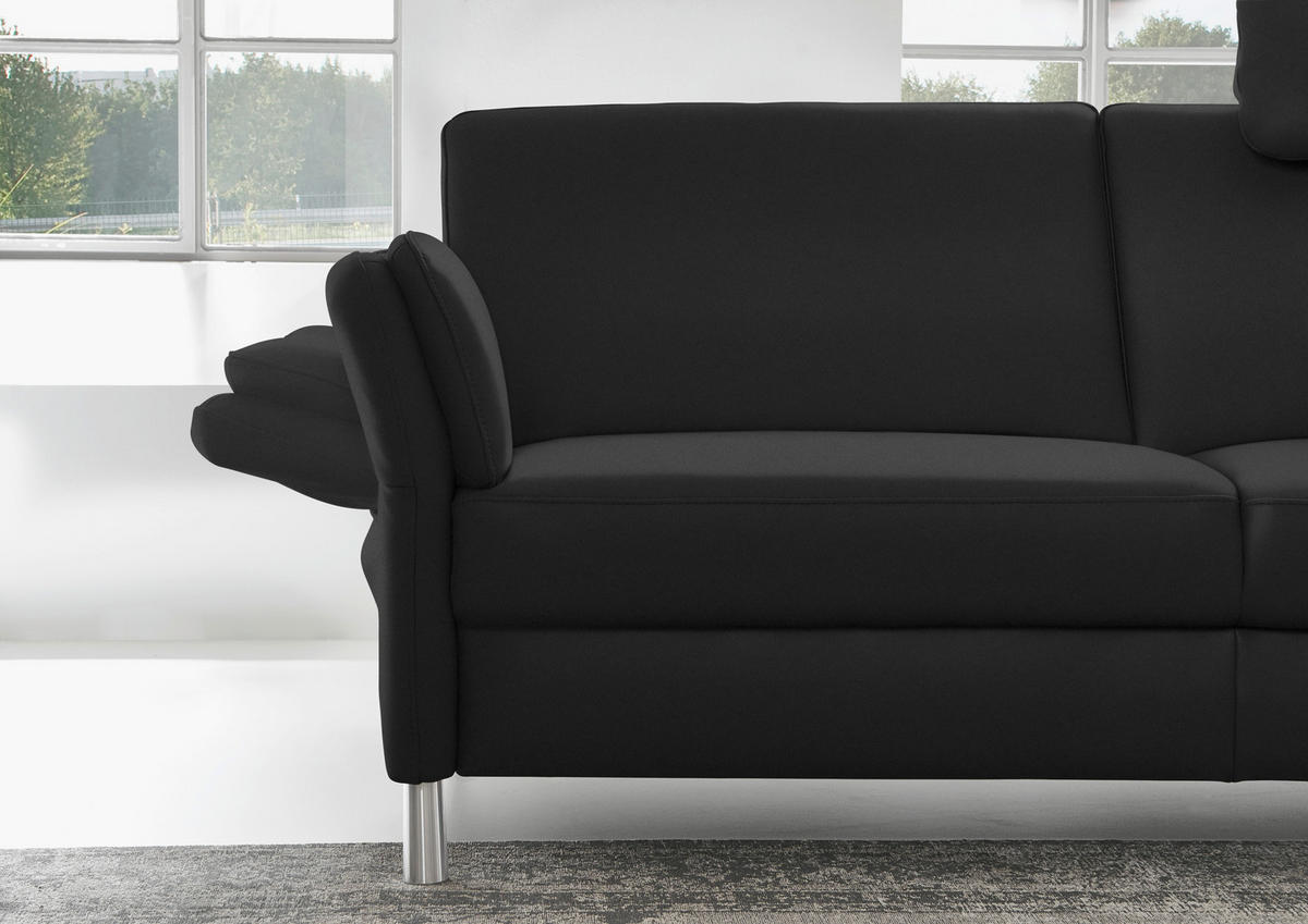 2,5-SITZER in Echtleder Schwarz  - Alufarben/Schwarz, Design, Leder/Metall (164cm) - Dieter Knoll