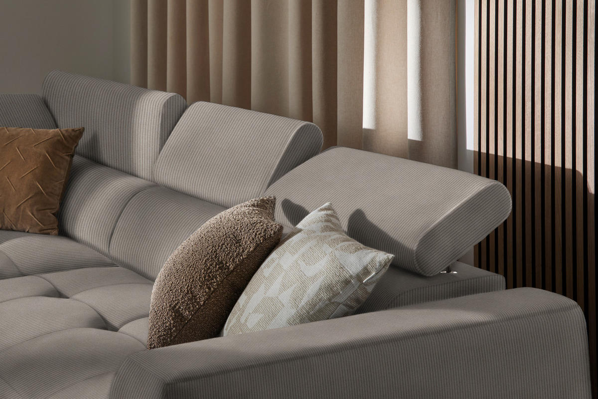 ECKSOFA in Feincord Graubraun  - Graubraun/Schwarz, Design, Kunststoff/Textil (205/284cm) - MID.YOU