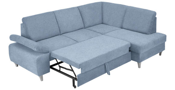 ECKSOFA in Flachgewebe Blau  - Blau/Silberfarben, KONVENTIONELL, Holz/Textil (255/186cm) - Cantus