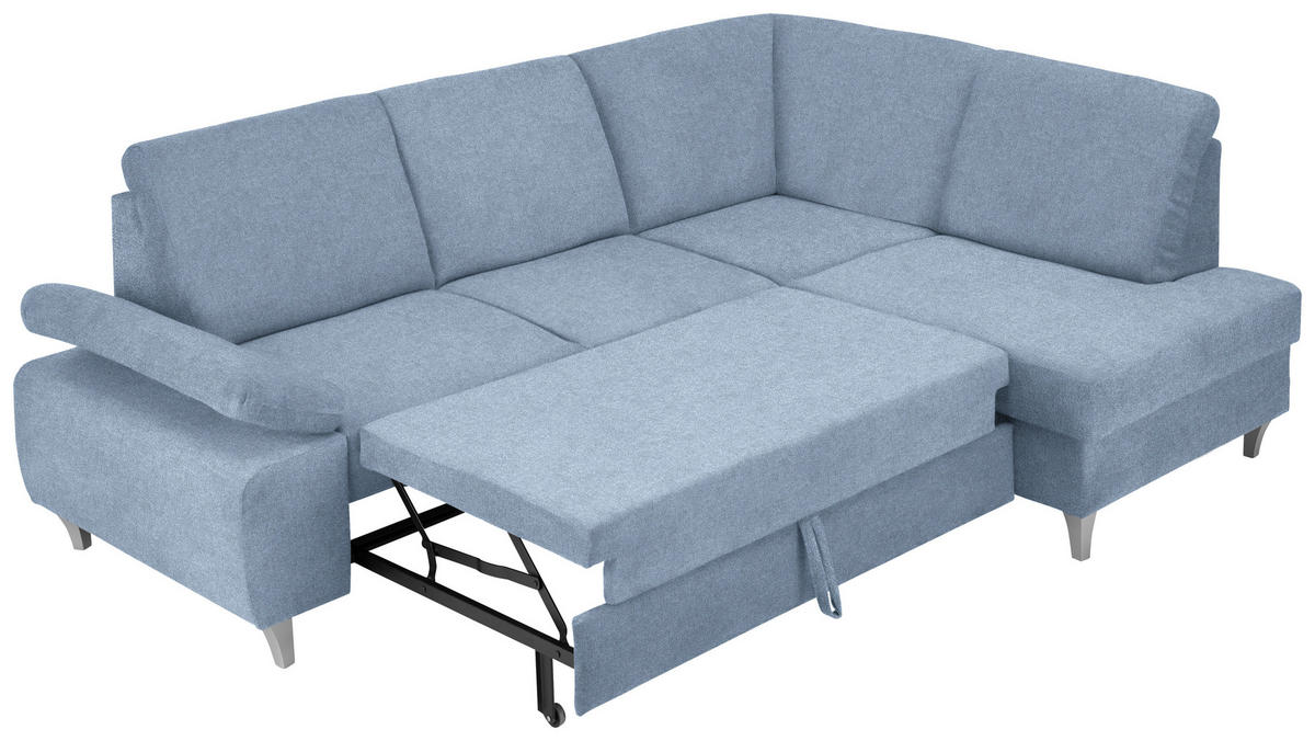ECKSOFA in Flachgewebe Blau  - Blau/Silberfarben, Konventionell, Holz/Textil (255/186cm) - Cantus