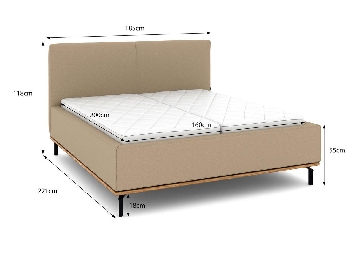 POLSTERBETT Matratze, Lattenrost, Bettkasten 160/200 cm  in Beige  - Beige/Graphitfarben, Design, Holz/Textil (160/200cm) - Musterring
