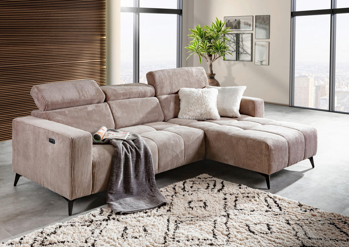 ECKSOFA  in Cord Taupe  257/170 cm  - Taupe/Schwarz, KONVENTIONELL, Textil/Metall (257/170cm) - Carryhome
