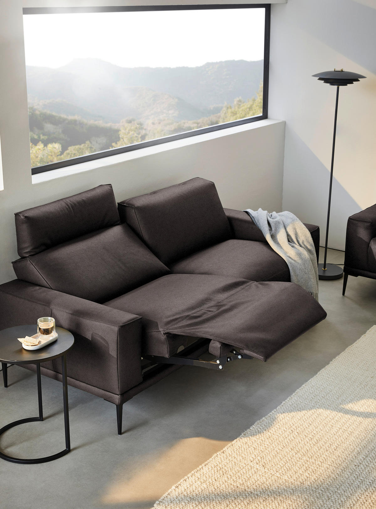 2,5-SITZER in Leder Dunkelbraun  - Dunkelbraun/Schwarz, Design, Leder/Metall (200/102/92cm) - Johann Jakob