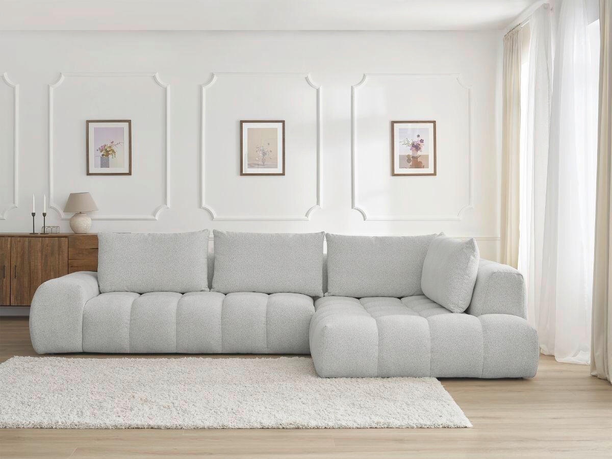 ECKSOFA Ottomane rechts  EVEREST Hellgrau Flachgewebe  - Hellgrau/Schwarz, MODERN, Kunststoff/Textil (352/210cm)