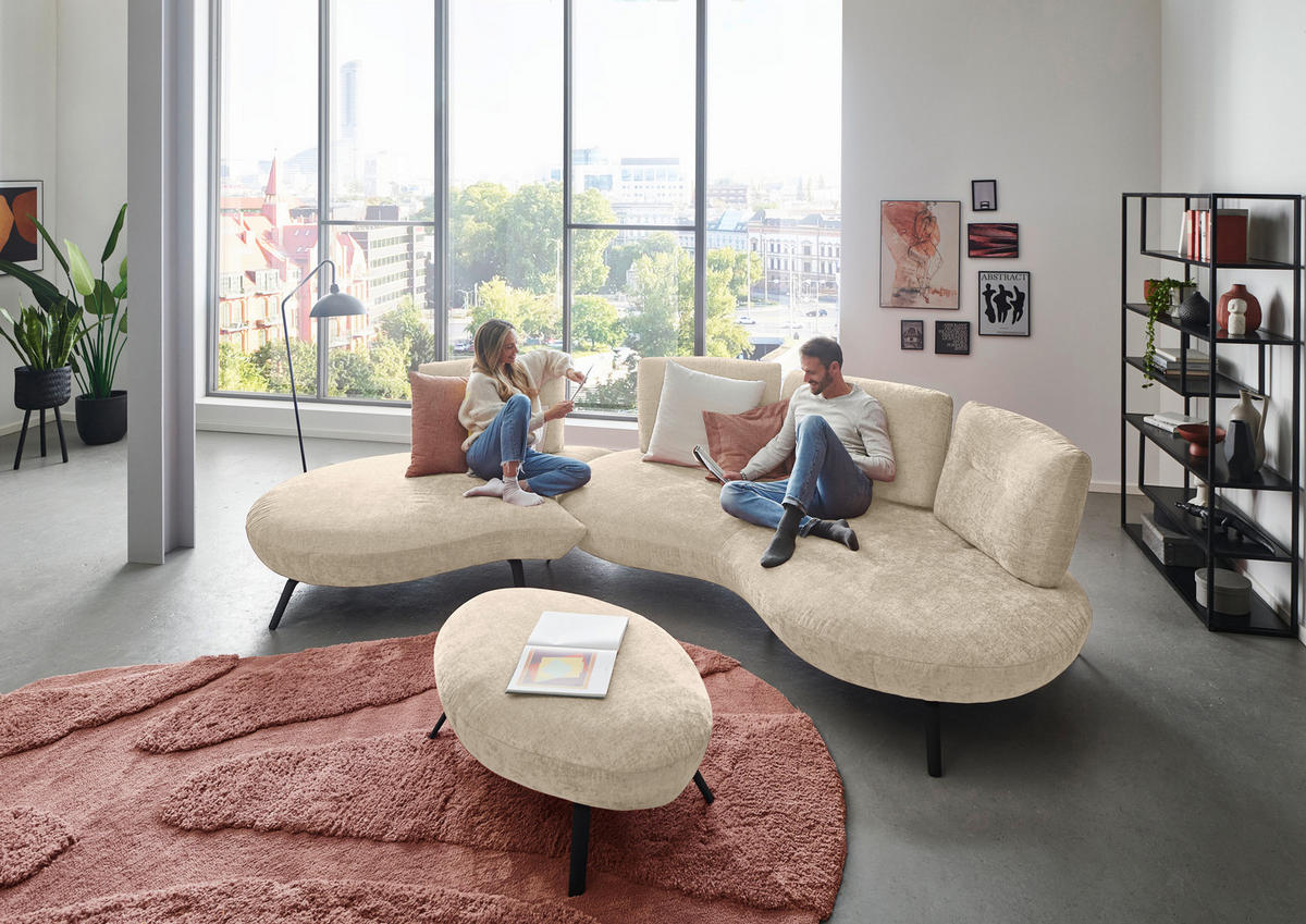 BIGSOFA Flachgewebe Creme  - Creme/Schwarz, Design, Textil/Metall (456/93/138cm) - Moderano