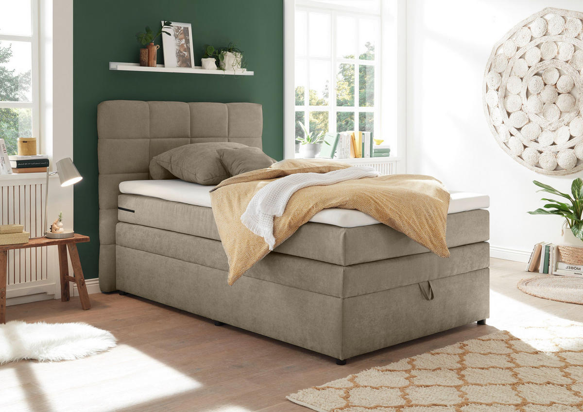 BOXSPRINGBETT 120/200 cm,  in Sandfarben, Matratze, Bettkasten, Topper, H2 = mittel  - Sandfarben, KONVENTIONELL, Kunststoff/Textil (120/200cm) - MID.YOU