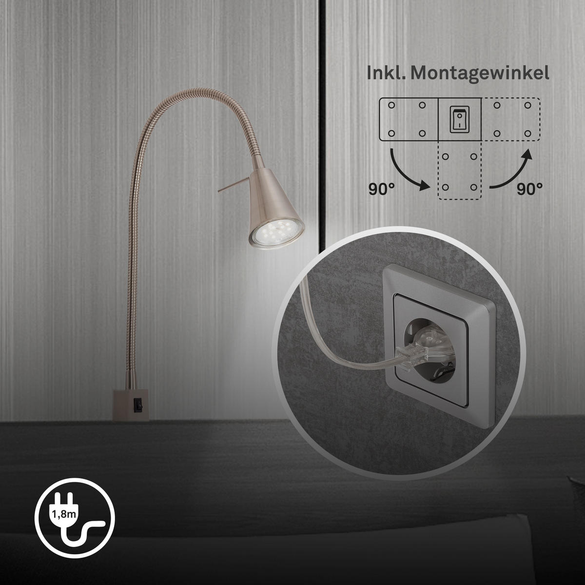 LED-WANDLEUCHTE 20.5/45 cm   - Nickelfarben, KONVENTIONELL, Metall (20.5/45cm)