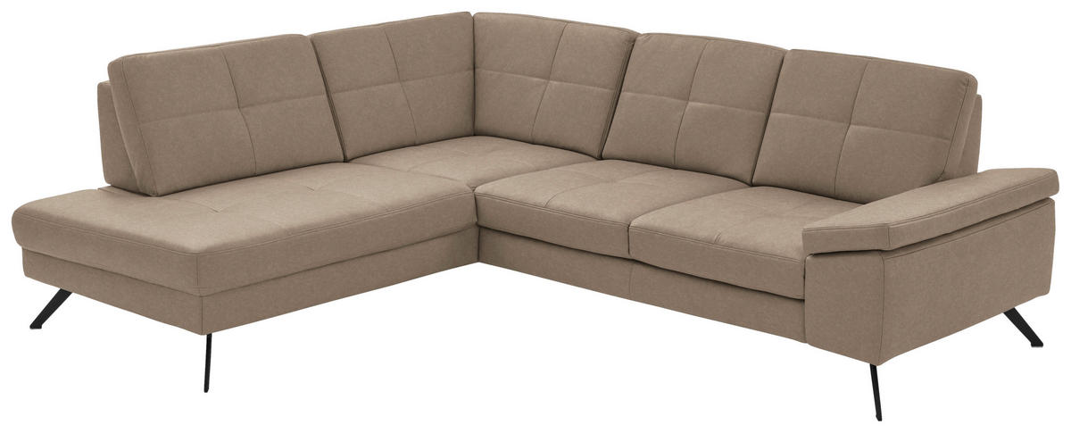 ECKSOFA in Lederlook, Mikrofaser Hellbraun  - Hellbraun/Schwarz, Design, Textil/Metall (194/261cm) - Beldomo System