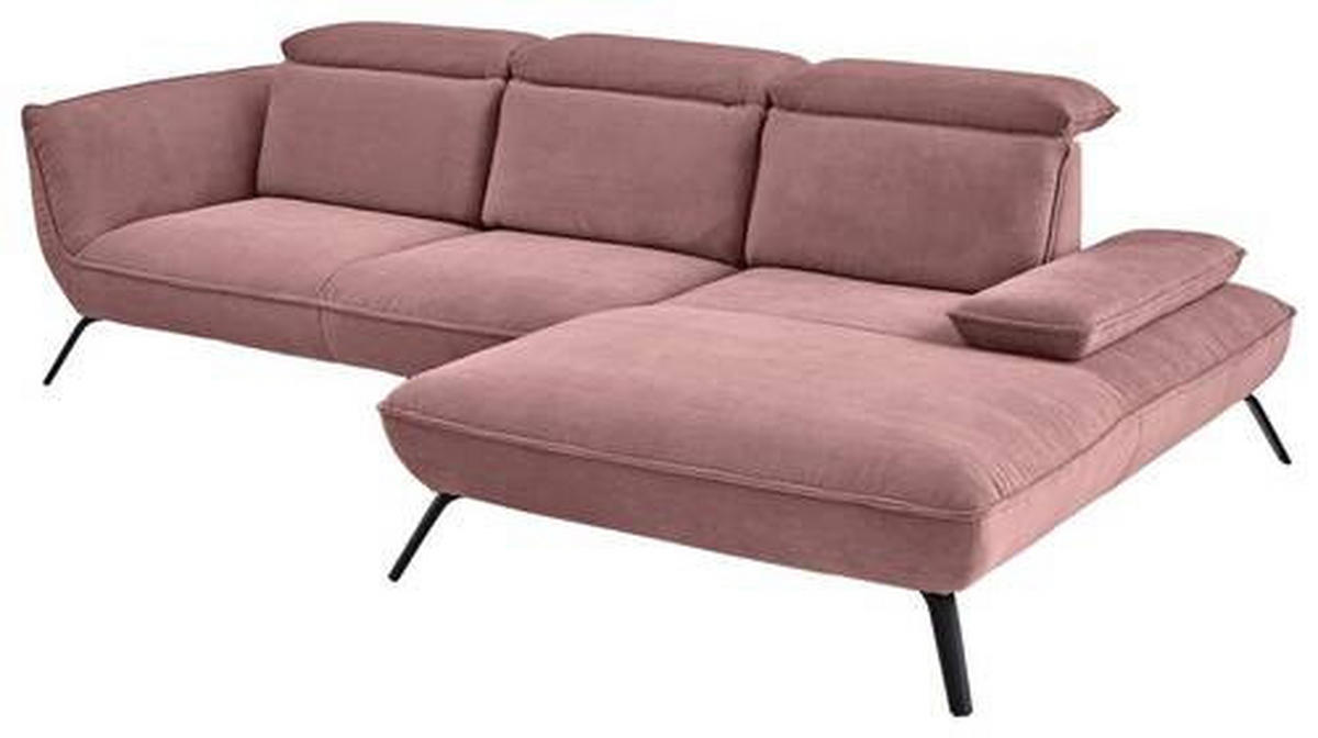 ECKSOFA in Cord Altrosa  - Schwarz/Altrosa, Design, Textil/Metall (301/202cm) - Moderano