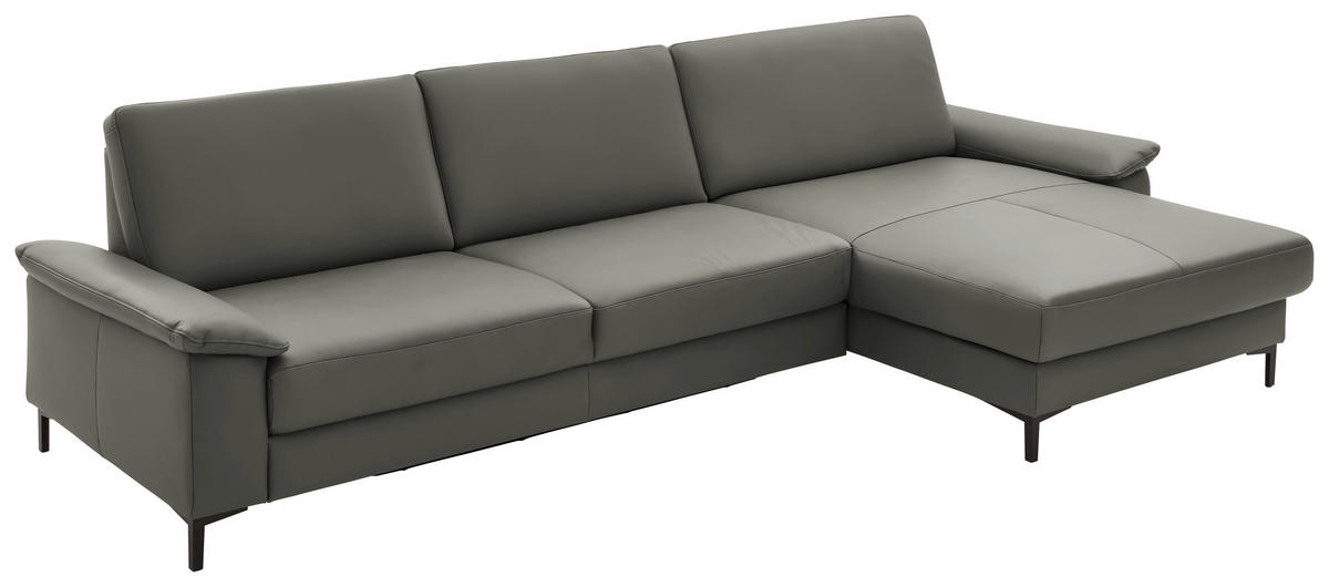 ECKSOFA in Echtleder Grau  - Schwarz/Grau, Design, Leder/Metall (334/176cm) - Dieter Knoll