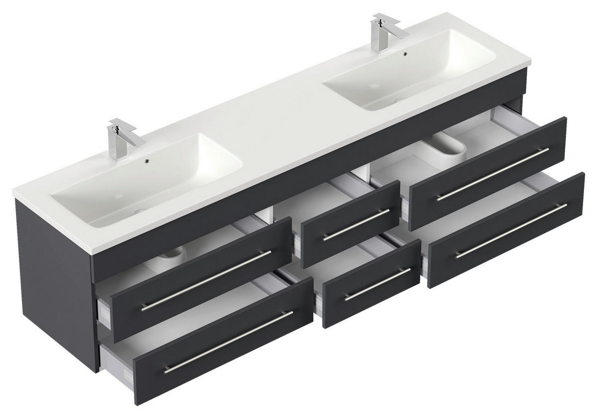 WASCHTISCHKOMBI 200 cm  - Graphitfarben/Weiß, Basics, Holzwerkstoff/Stein (200cm) - MID.YOU