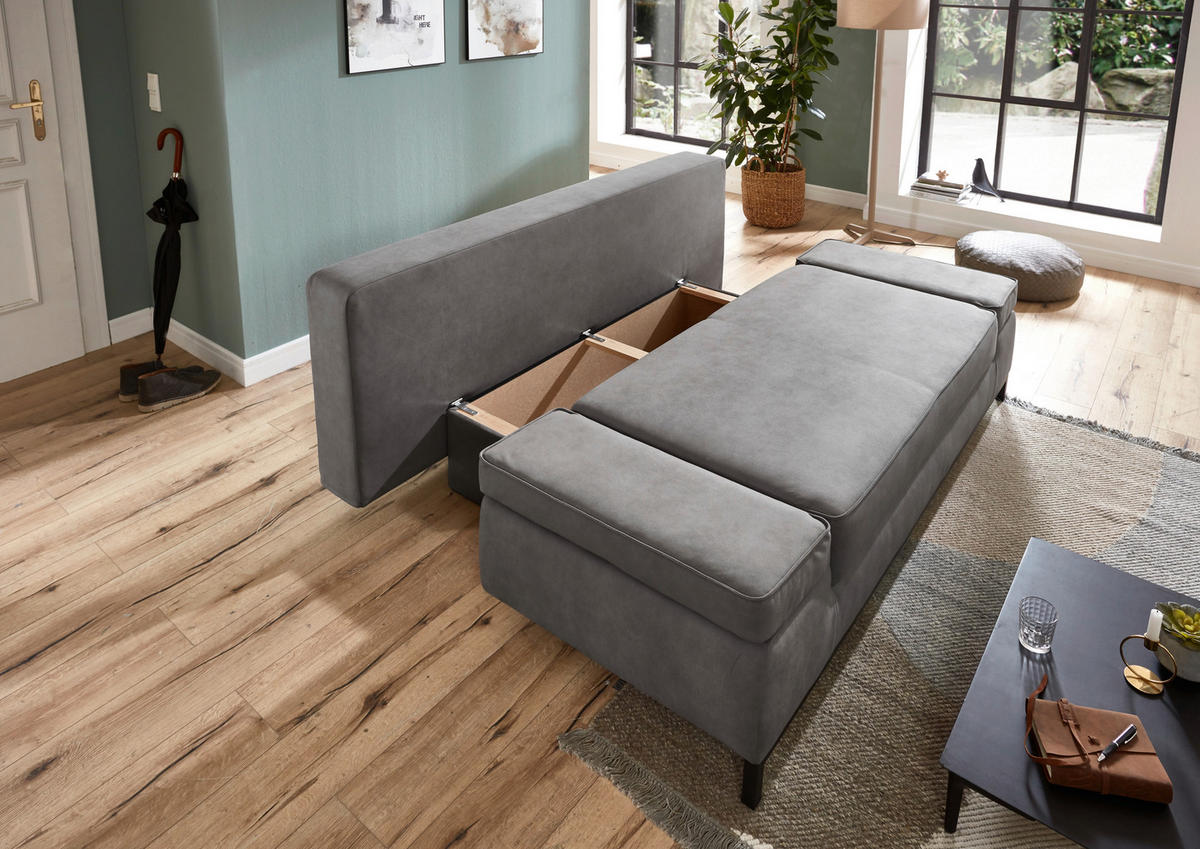 SCHLAFSOFA  mit Mikrofaser Hellgrau  - Hellgrau/Schwarz, KONVENTIONELL, Kunststoff/Textil (202/90/97cm) - Carryhome