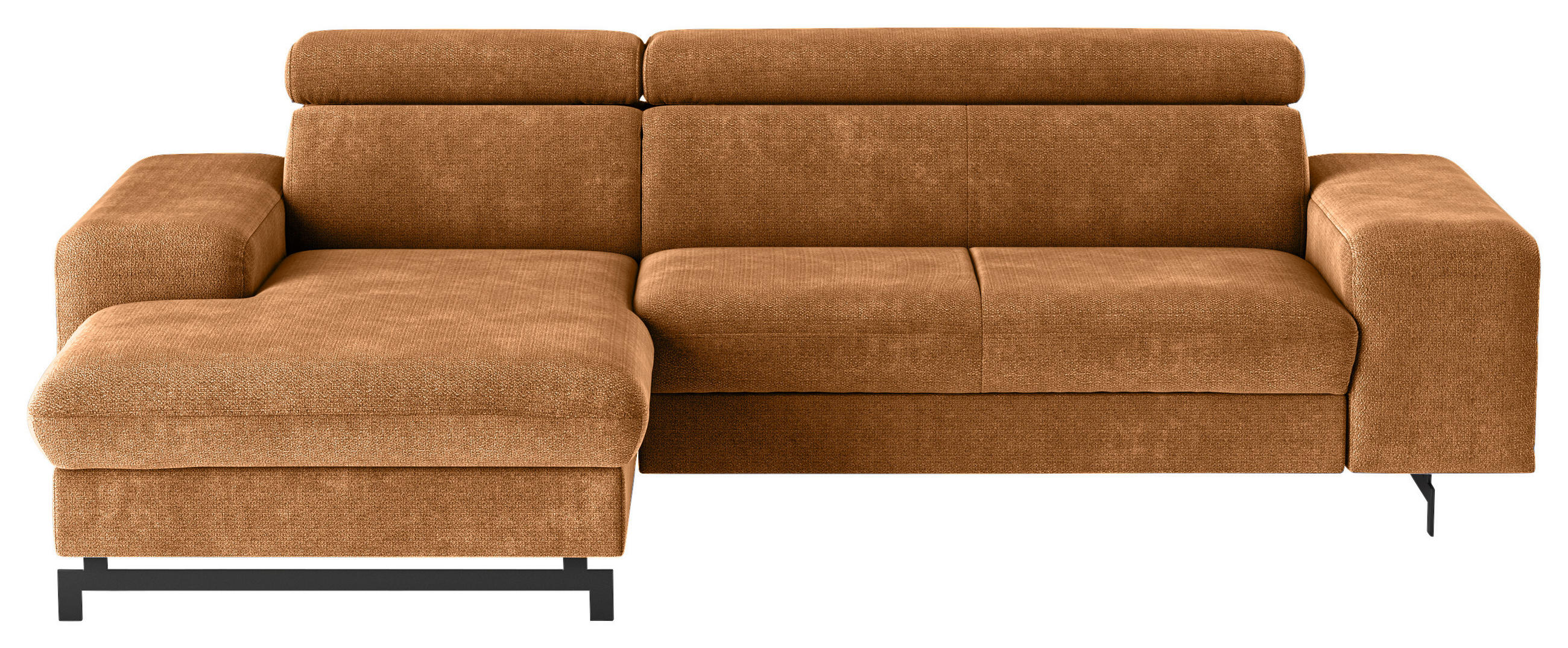 ECKSOFA Cognac Chenille Bettkasten, Schlaffunktion, Rücken echt, Kopfteilverstellung  - Cognac/Schwarz, Textil/Metall (165/267cm) - MID.YOU