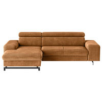 ECKSOFA Cognac Chenille Bettkasten, Schlaffunktion, Rücken echt, Kopfteilverstellung  - Cognac/Schwarz, Textil/Metall (165/267cm) - MID.YOU