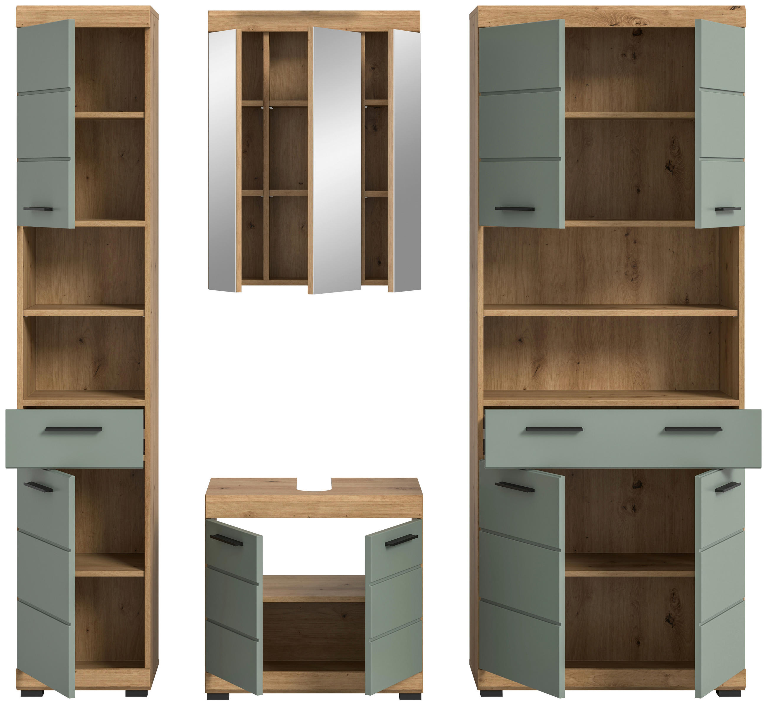 Thumbnail - Mid.you Badezimmer, Eiche Artisan, Kunststoff, 4-teilig, 13 Fächer, 2 Schublade(n) Schubladen, 191 cm, FSC Mix, Badezimm...