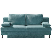 SCHLAFSOFA Cord Türkis Rückenkissen, Armlehnenkissen, Bettkasten, Schlaffunktion, Rücken echt  - Türkis/Schwarz, MODERN, Textil/Metall (194/91/90cm) - Livetastic